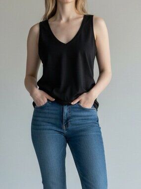 Madewell Women's Size Large Black Whisper Cotton V Neck Tank Top Relaxed MD045